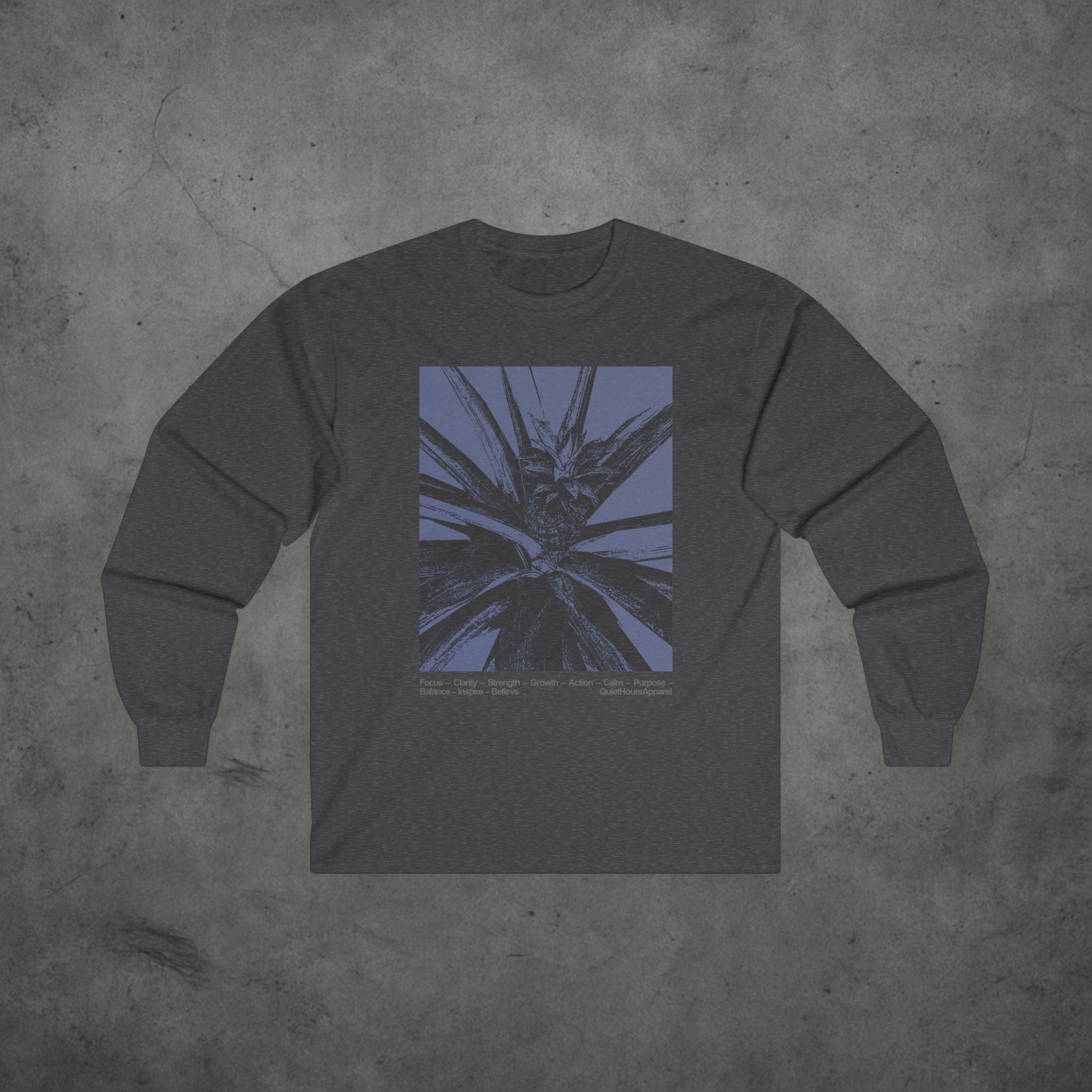 Long Sleeve Tee - Minimalist Plant Graphic Motivational Text Design